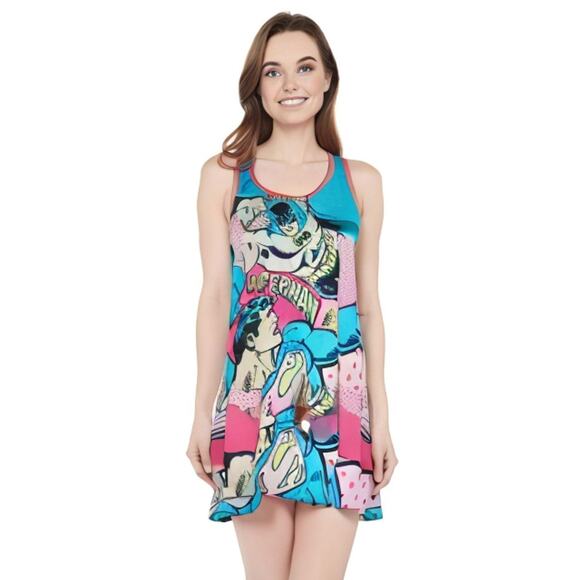 Retro DC Comics Batman Superman Pink Frost Nightgown Sleep M - Picture 1 of 6